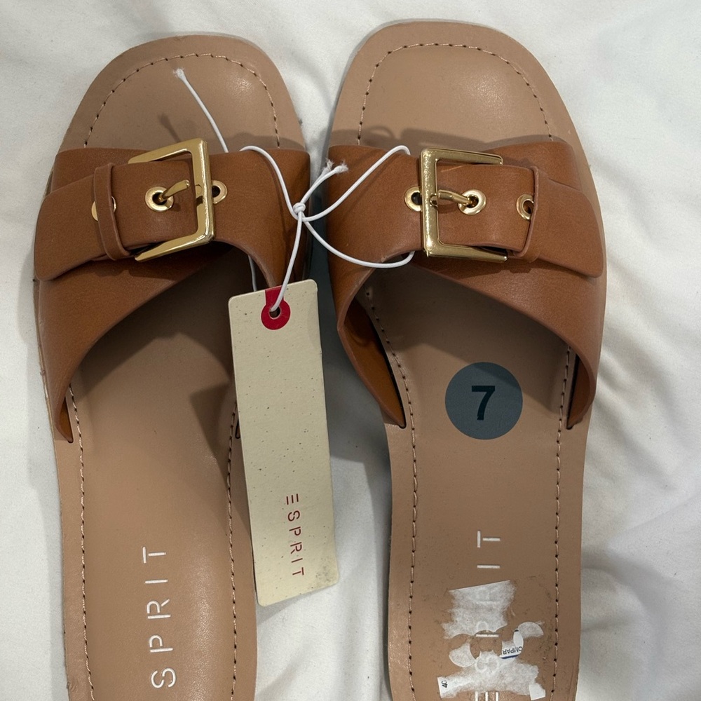Esprit Tan Sandals with Minimalist Gold Buckle